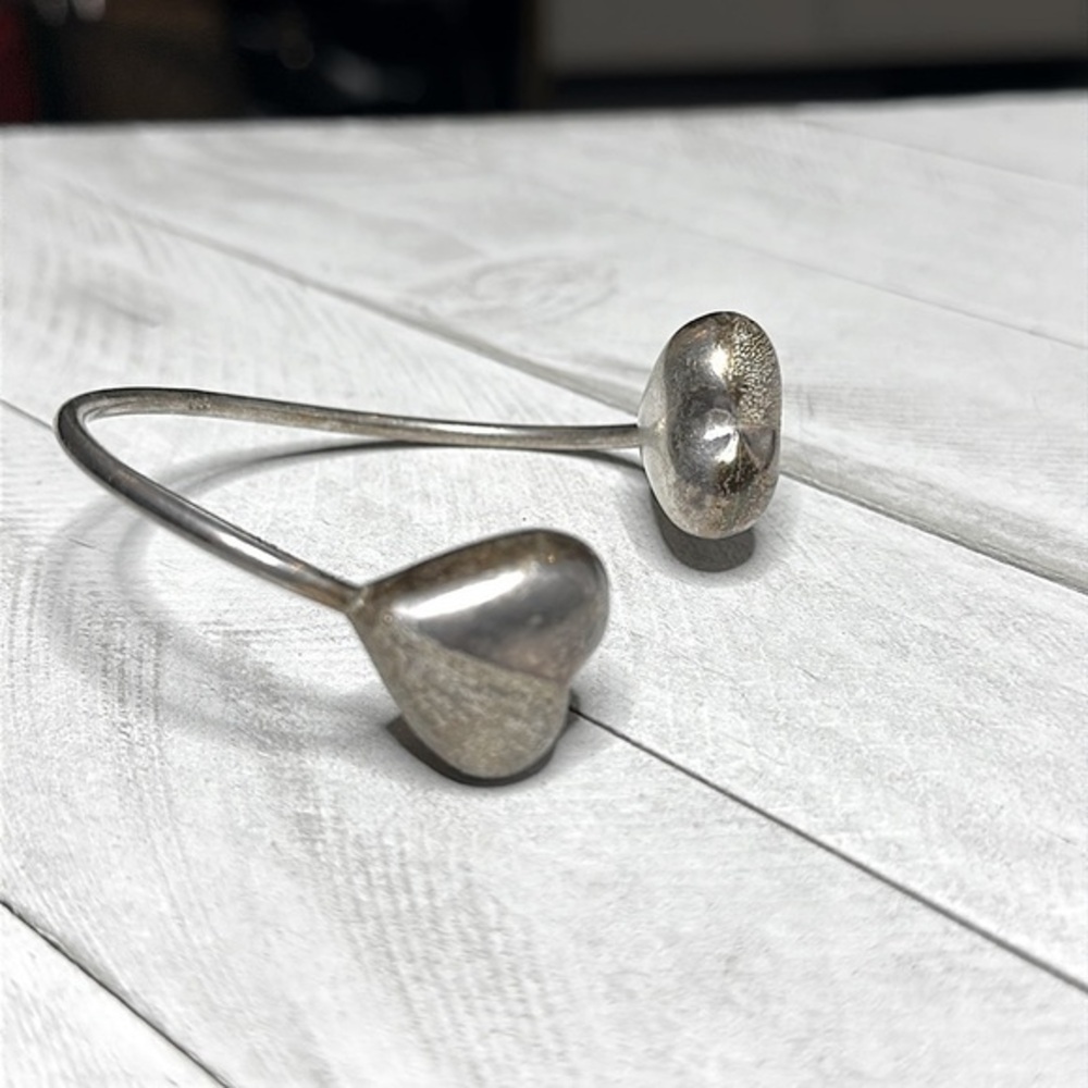 980 Antique Old Pawn -Puffy Heart Bangle Cuff Bracelet | Fine Sterling Stamp 980